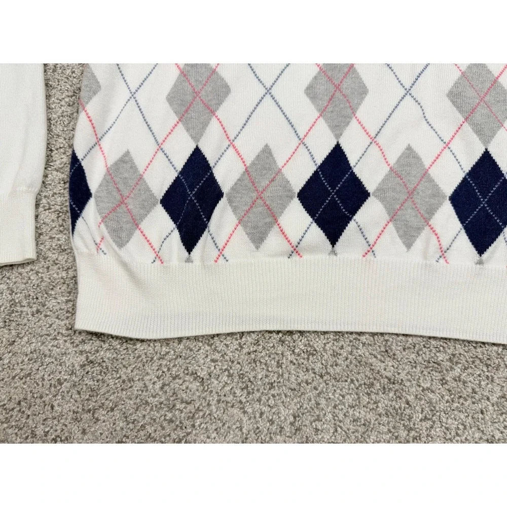 Brooks‎ Brothers Mens White Argyle Supima Cotton V-Neck Sweater Large Navy Grey